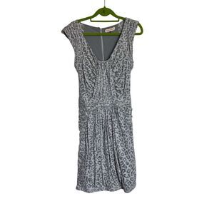 Rebecca Taylor Dress Womens Size Small Gray Mini Leopard Print Ruched Sleeveless